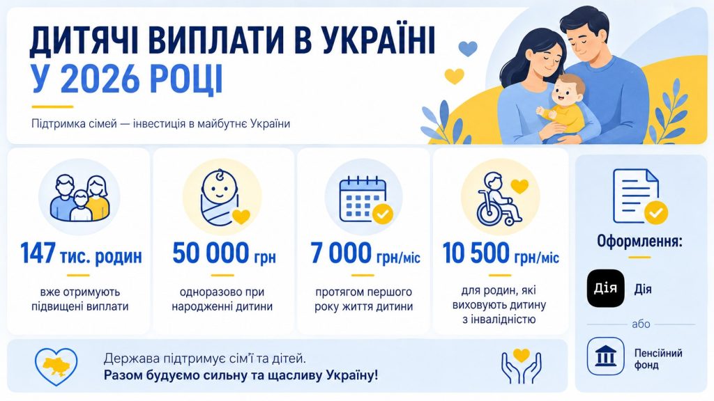 В Україні 147 тисяч родин отримали підвищені виплати на дітей: суми допомоги у 2026 році