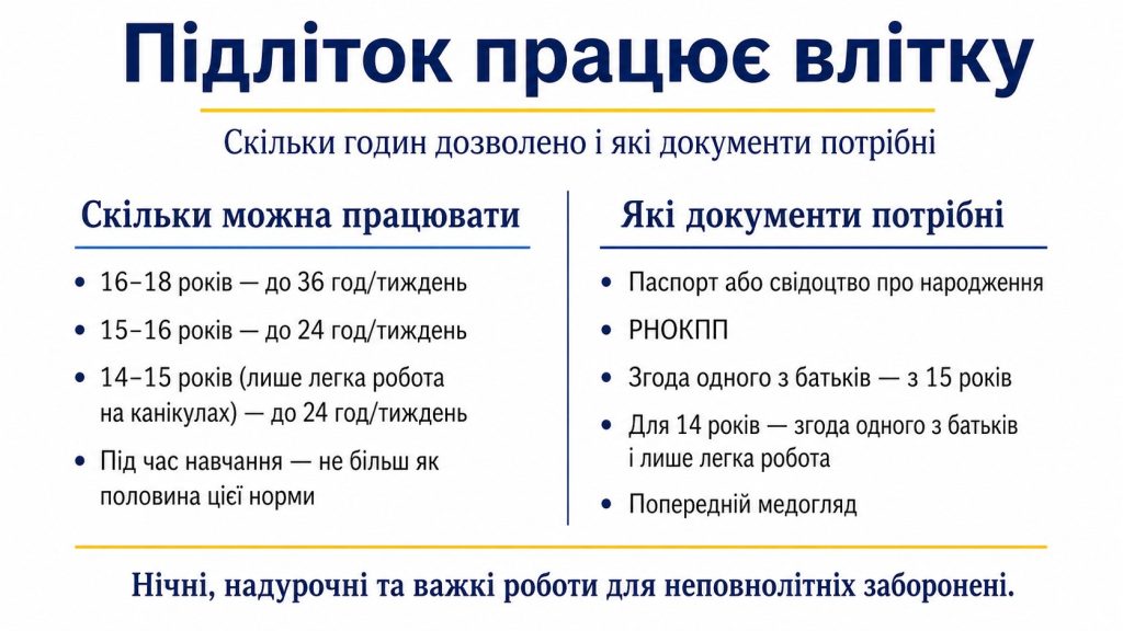Підліток працює влітку: скільки годин дозволено, які документи потрібні та де не можна працювати