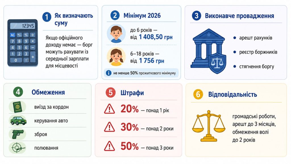Аліменти без офіційної роботи у 2026 році: як рахують суму та що загрожує боржнику