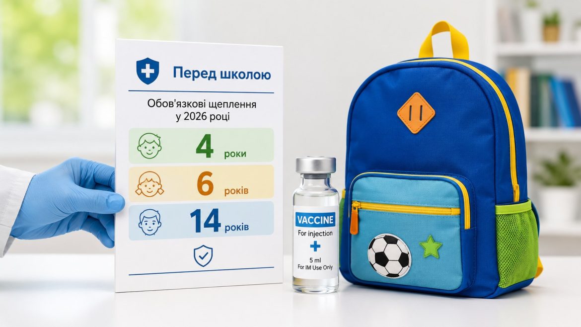 Щеплення перед школою у 2026 році: вакцини для дітей у 4, 6 і 14 років, зміни календаря, безоплатна вакцинація, документи для школи та порядок надолуження пропущених доз у педіатра.
