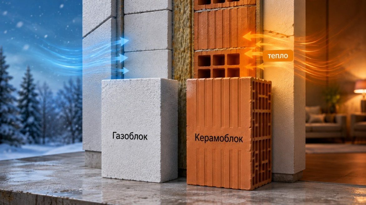 Газоблок чи керамоблок у 2026 році: порівнюємо теплопровідність, опір теплопередачі, товщину стін і вимоги ДБН, щоб зрозуміти, який матеріал дозволяє обійтися без товстого утеплення без втрати тепла