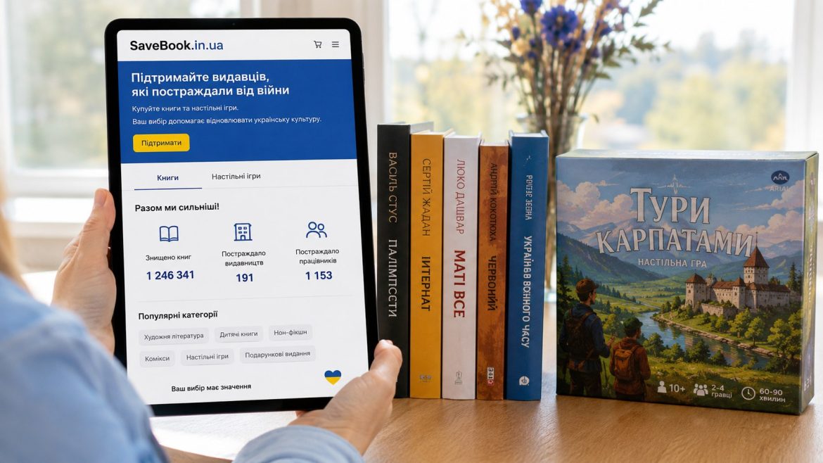 В Україні запустили SaveBook.in.ua — платформу, де зібрані видавництва книжок і настільних ігор, що постраждали від атак РФ, із прямими посиланнями для купівлі їхньої продукції.