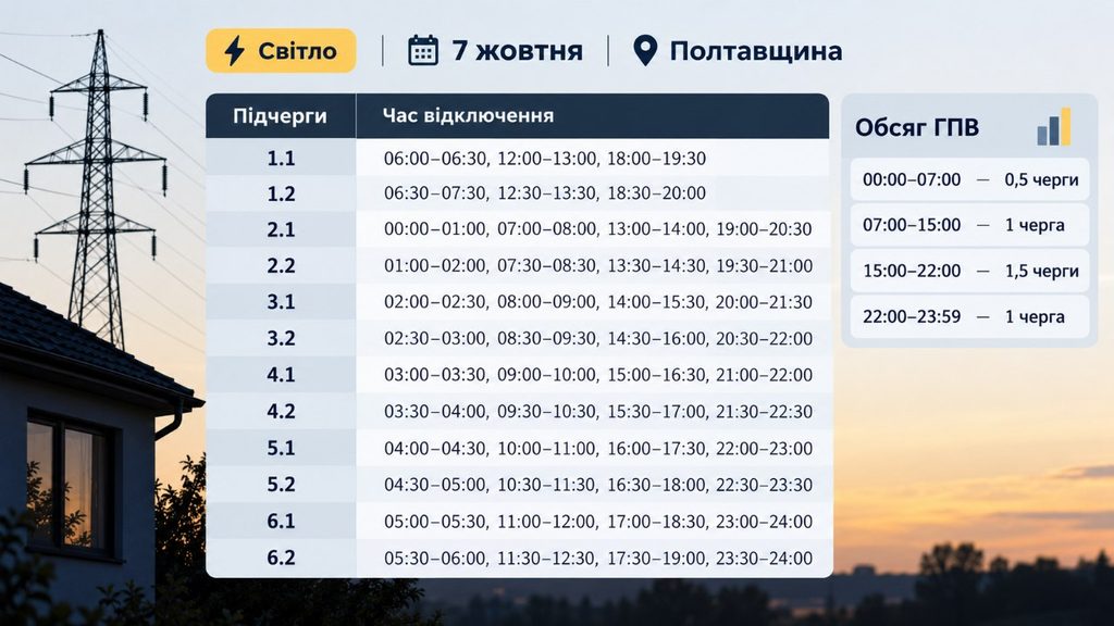 Де не буде світла 7 жовтня: актуальні графіки відключень по областях