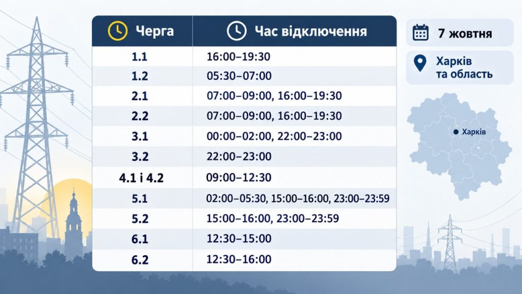 Де не буде світла 7 жовтня: актуальні графіки відключень по областях