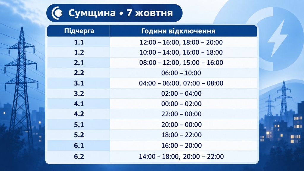 Де не буде світла 7 жовтня: актуальні графіки відключень по областях